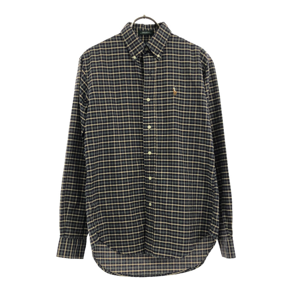 Polo by Ralph Lauren ポロバイラルフローレン 80s USA製 ヴィンテージ ボーイズ規格 緑タグ チェック柄 長袖 ボタンダウンシャツ L ネイビー系 メンズ