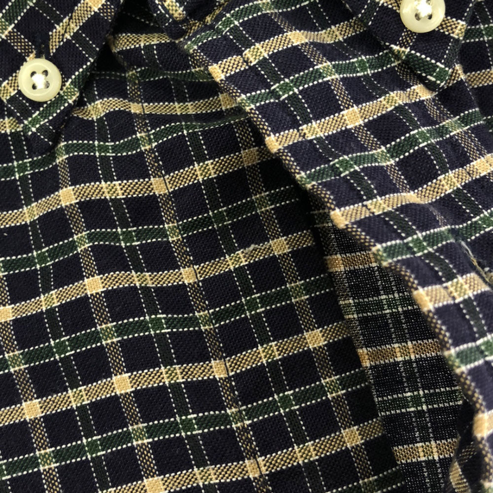 Polo by Ralph Lauren ポロバイラルフローレン 80s USA製 ヴィンテージ ボーイズ規格 緑タグ チェック柄 長袖 ボタンダウンシャツ L ネイビー系 メンズ