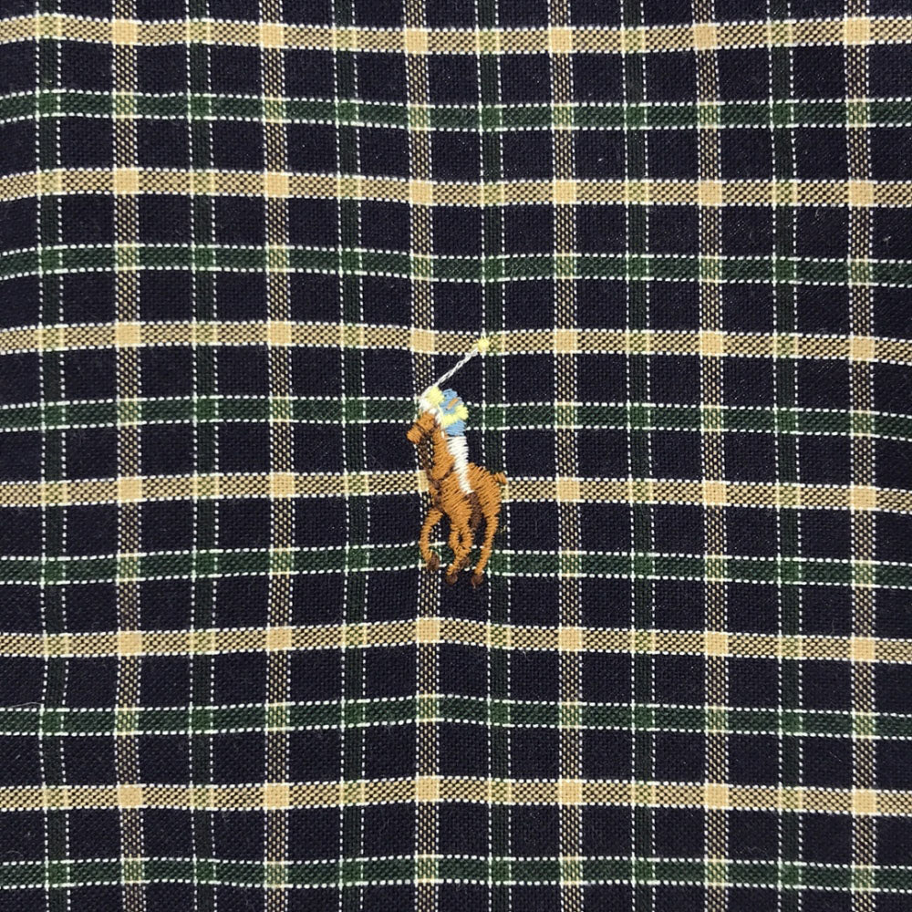 Polo by Ralph Lauren ポロバイラルフローレン 80s USA製 ヴィンテージ ボーイズ規格 緑タグ チェック柄 長袖 ボタンダウンシャツ L ネイビー系 メンズ