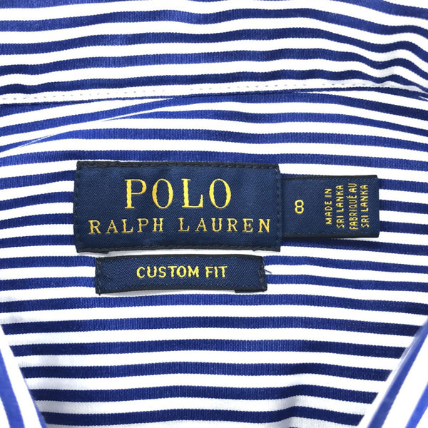 ポロラルフローレン ストライプ柄 長袖 コットンシャツ 8 ブルー×ホワイト POLO RALPH LAUREN レディース