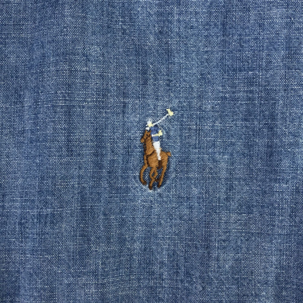 ポロラルフローレン ロゴ刺繍 長袖 デニムシャツ 2 ブルー系 POLO RALPH LAUREN SLIM FIT レディース