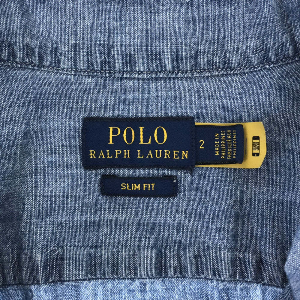 ポロラルフローレン ロゴ刺繍 長袖 デニムシャツ 2 ブルー系 POLO RALPH LAUREN SLIM FIT レディース