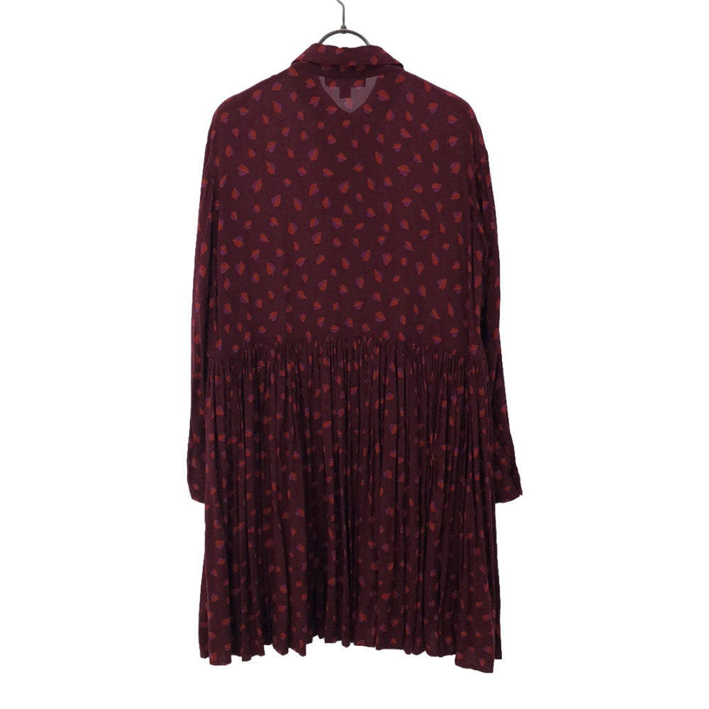 KAREN WALKER カレンウォーカー リーフ柄 長袖 膝丈ワンピース 2 レッド系 レディース