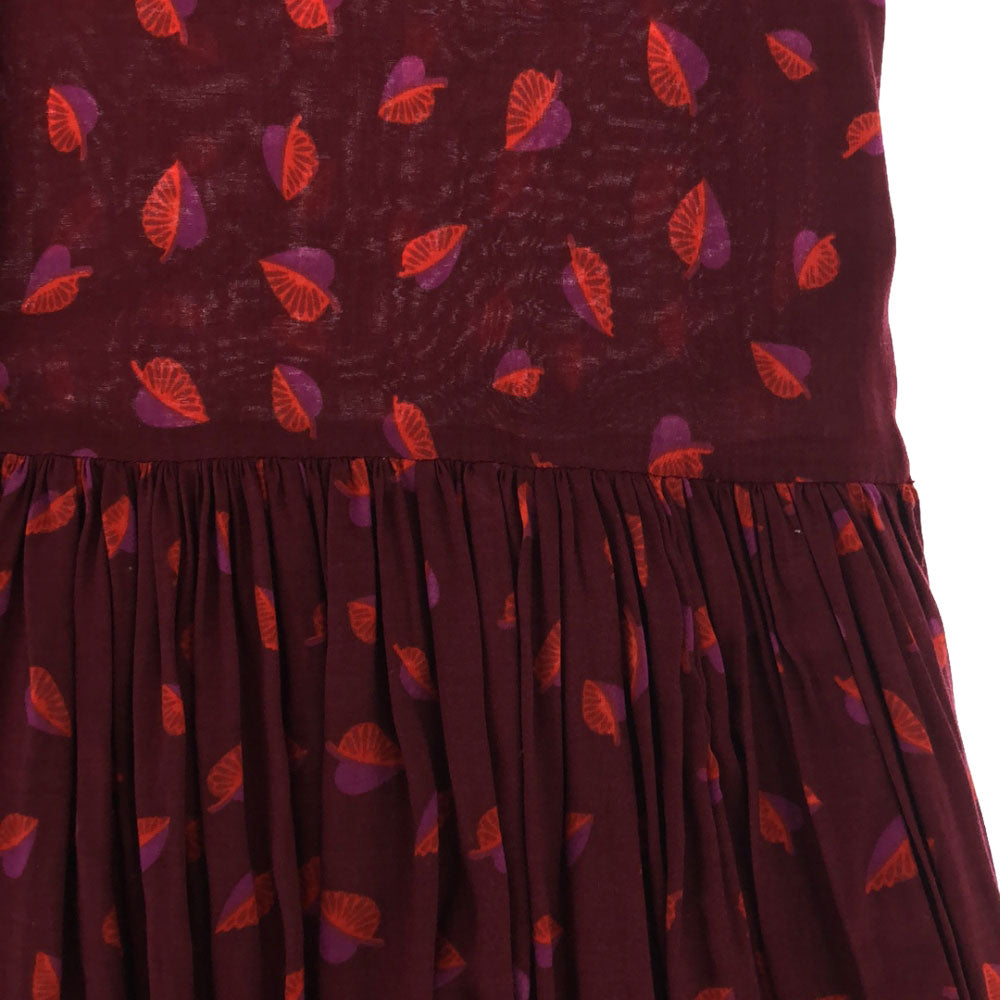 KAREN WALKER カレンウォーカー リーフ柄 長袖 膝丈ワンピース 2 レッド系 レディース