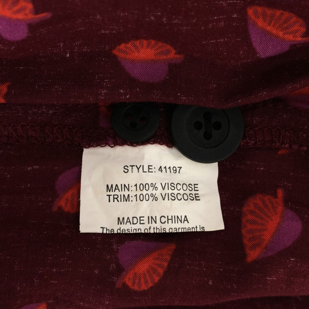 KAREN WALKER カレンウォーカー リーフ柄 長袖 膝丈ワンピース 2 レッド系 レディース