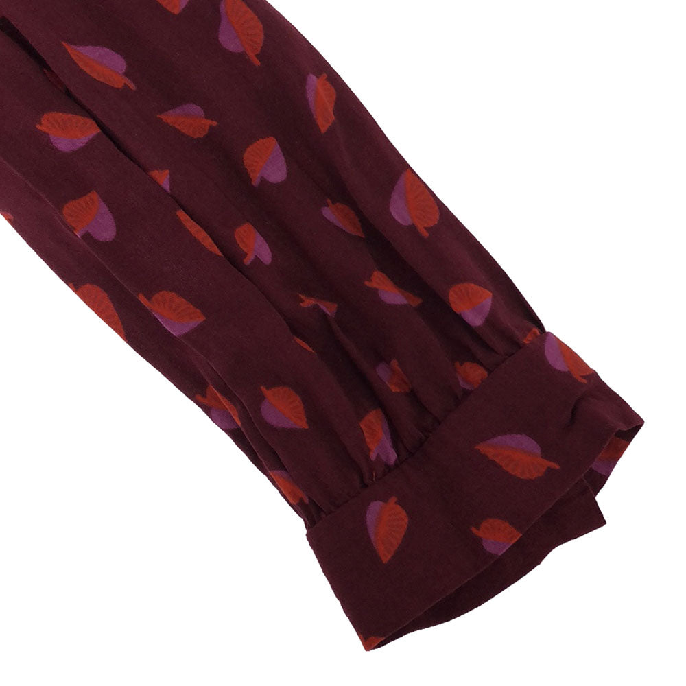 KAREN WALKER カレンウォーカー リーフ柄 長袖 膝丈ワンピース 2 レッド系 レディース