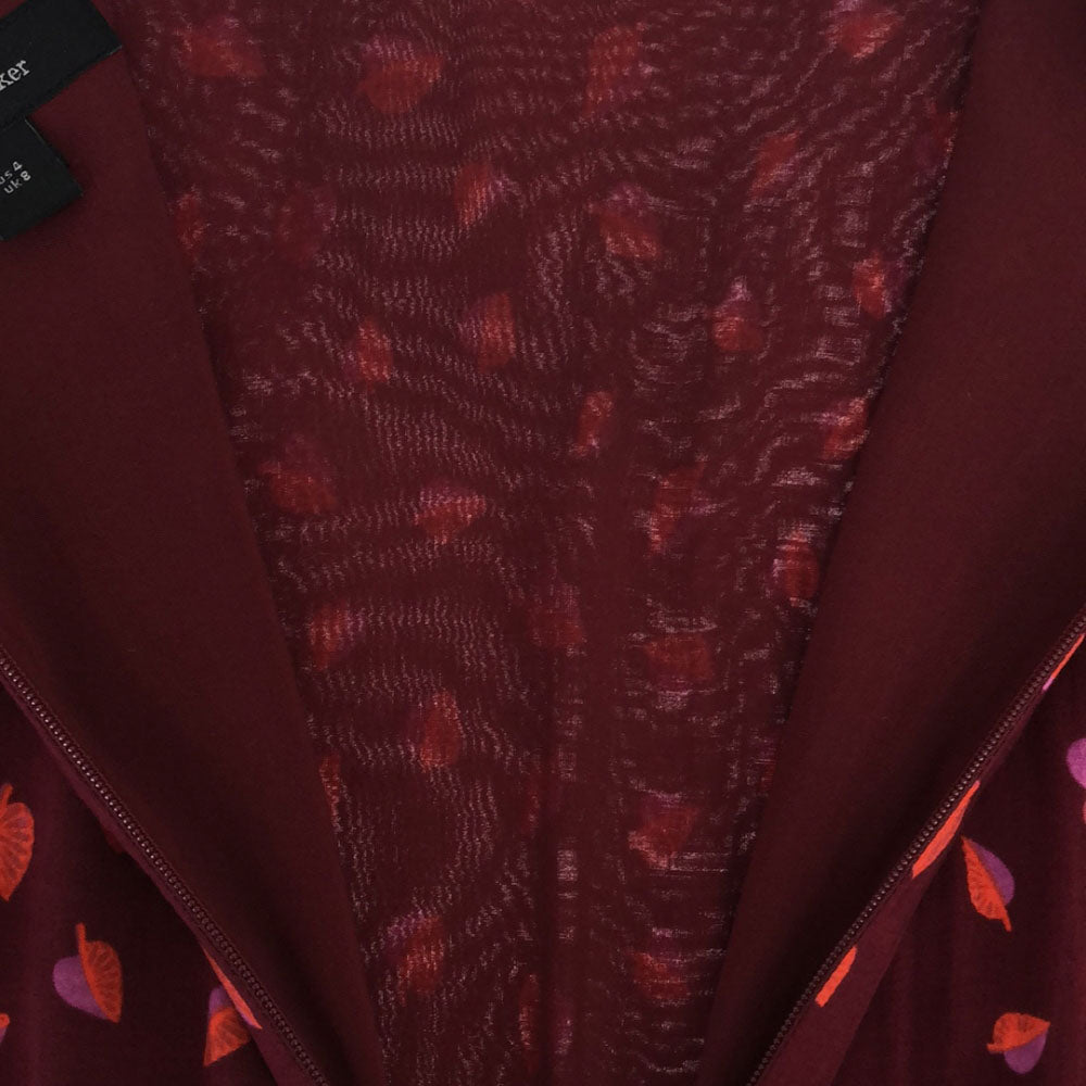 KAREN WALKER カレンウォーカー リーフ柄 長袖 膝丈ワンピース 2 レッド系 レディース