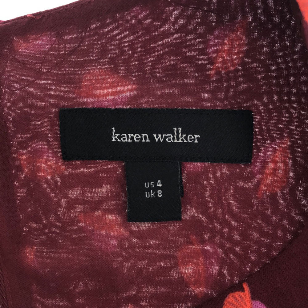 KAREN WALKER カレンウォーカー リーフ柄 長袖 膝丈ワンピース 2 レッド系 レディース
