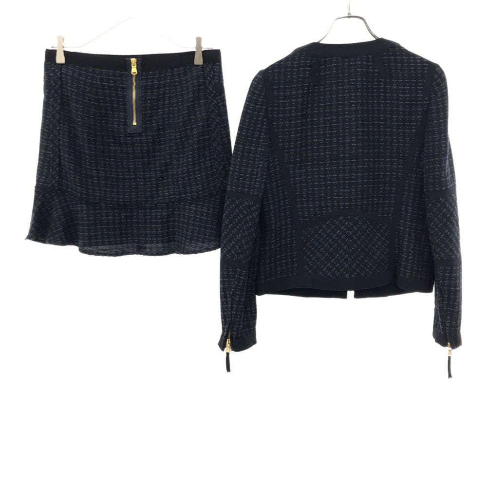 MARC JACOBS マークジェイコブス 長袖 スカートスーツ 上下 セットアップ 2 ネイビー系 ポケット付き レディース