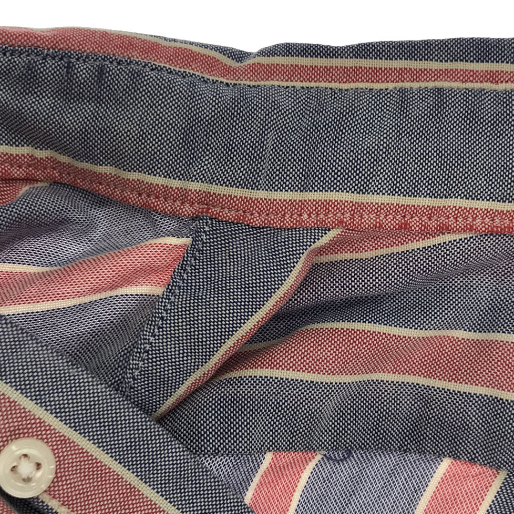 Polo by Ralph Lauren ポロバイラルフローレン 80s USA製 ヴィンテージ 緑タグ ボーイズ ストライプ ロゴ刺繍 長袖 ボタンダウンシャツ L ブルー×レッド メンズ