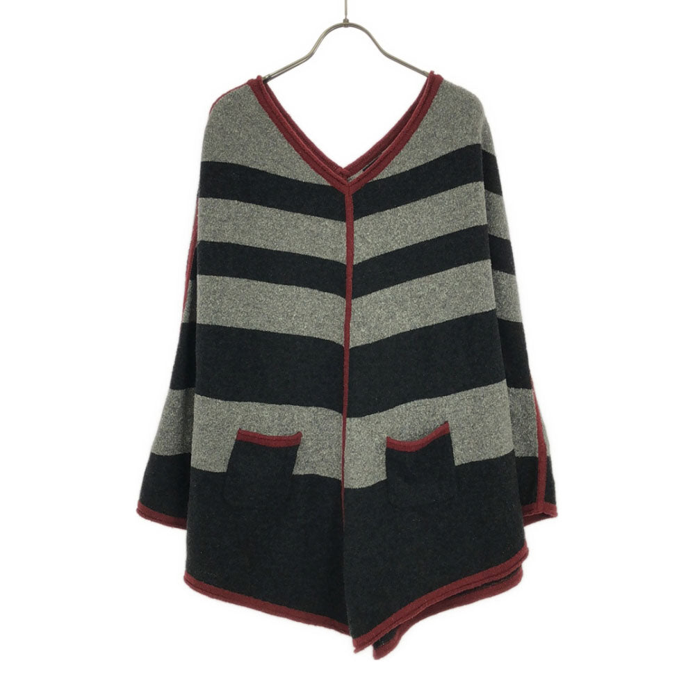 patagonia パタゴニア 50645 ボーダー柄 Vネック ロイスリー ポンチョ M/L グレー×ブラック アウトドア レディース