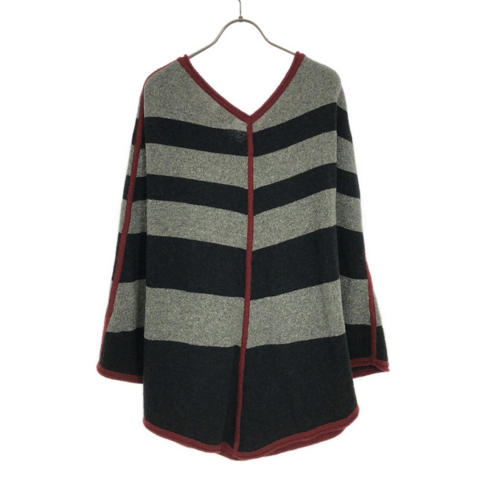 patagonia パタゴニア 50645 ボーダー柄 Vネック ロイスリー ポンチョ M/L グレー×ブラック アウトドア レディース