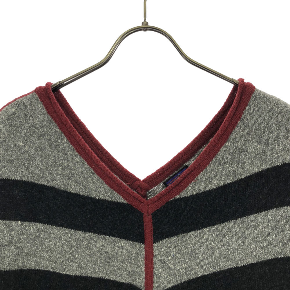 patagonia パタゴニア 50645 ボーダー柄 Vネック ロイスリー ポンチョ M/L グレー×ブラック アウトドア レディース
