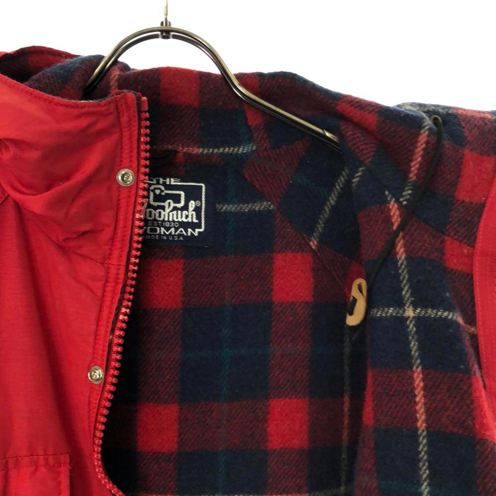 WOOLRICH ウールリッチ 80s USA製 ヴィンテージ 紺タグ フーディー ジャケット レッド 裏チェック柄 レディース