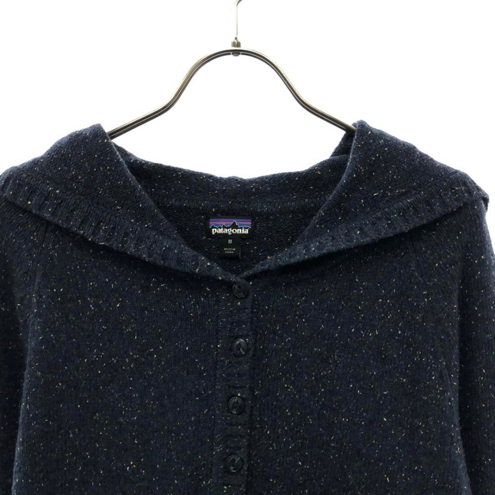 patagonia パタゴニア 長袖 フード付 ハーフボタン ニット M ブルー系 アウトドア 50565FA17 セーター パーカー レディース
