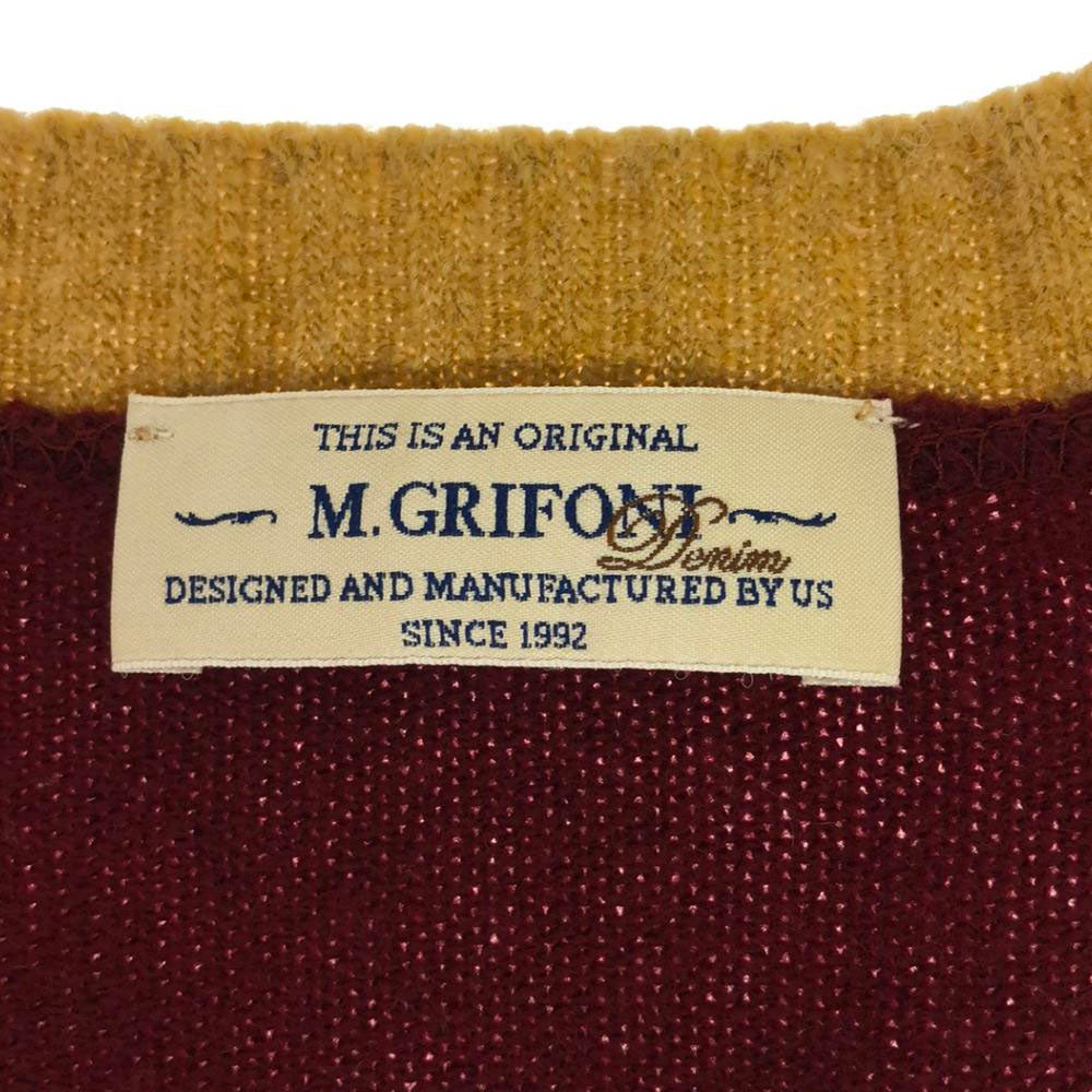 M.GRIFONI エムグリフォーニ イタリア製 ウール ボーダー柄 長袖 ニットカーディガン 50 ベージュ系×レッド系 メンズ