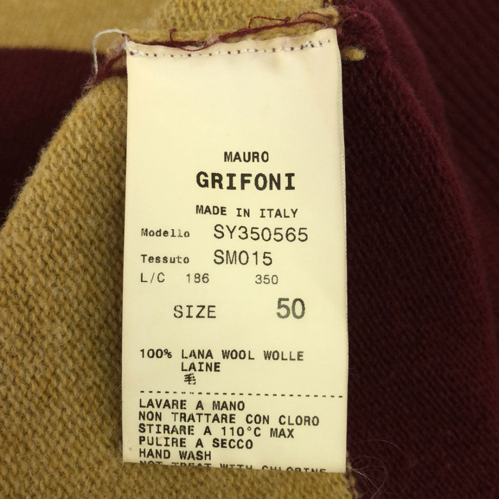M.GRIFONI エムグリフォーニ イタリア製 ウール ボーダー柄 長袖 ニットカーディガン 50 ベージュ系×レッド系 メンズ