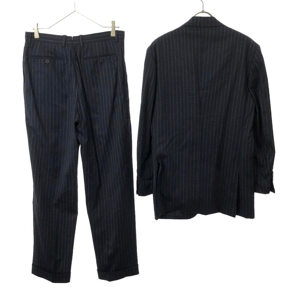 BEAMS F ビームスエフ 日本製 ウール100％ ストライプ スーツ 上下 セットアップ 95 ネイビー ダブル仕上げ メンズ