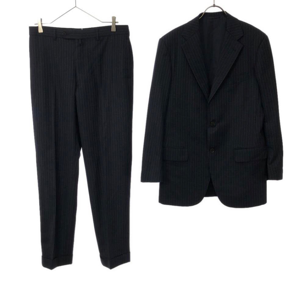 BEAMS F ビームスエフ 日本製 ウール ストライプ スーツ 上下 セットアップ 95 ネイビー ダブル仕上げ メンズ