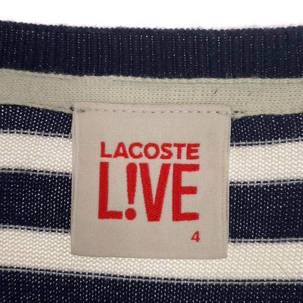 ラコステライブ ボーダー柄 靴柄 長袖 コットンニット セーター 4 ネイビー×ホワイト LACOSTE L!VE メンズ