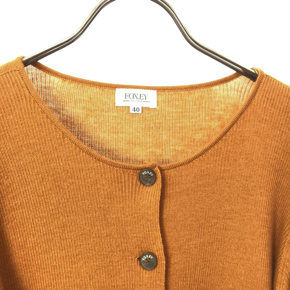 FOXEY フォクシー 日本製 ウールブレンド 長袖 リブ ニットカーディガン 40 オレンジ系 レディース