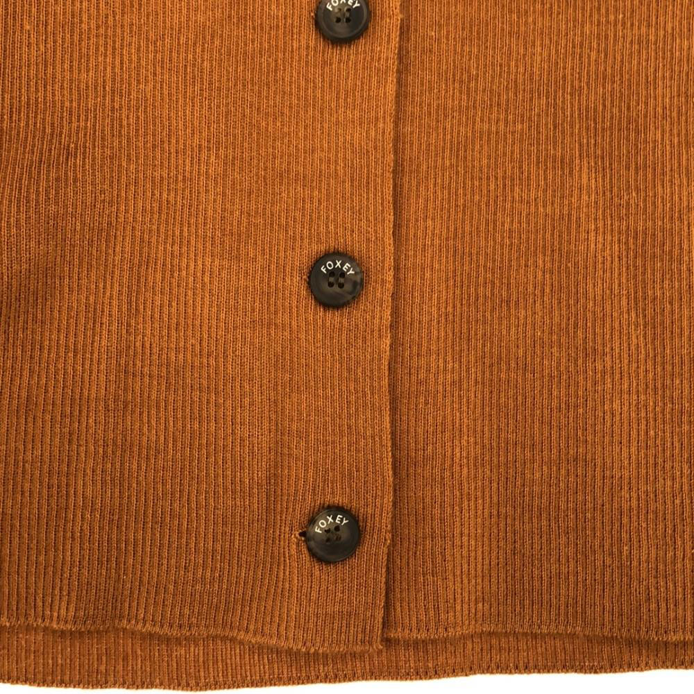 FOXEY フォクシー 日本製 ウールブレンド 長袖 リブ ニットカーディガン 40 オレンジ系 レディース