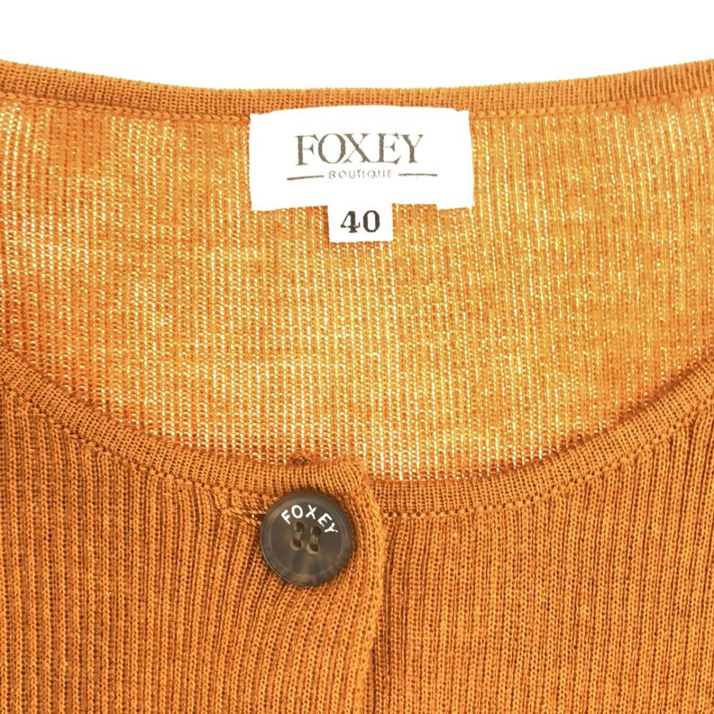 FOXEY フォクシー 日本製 ウールブレンド 長袖 リブ ニットカーディガン 40 オレンジ系 レディース