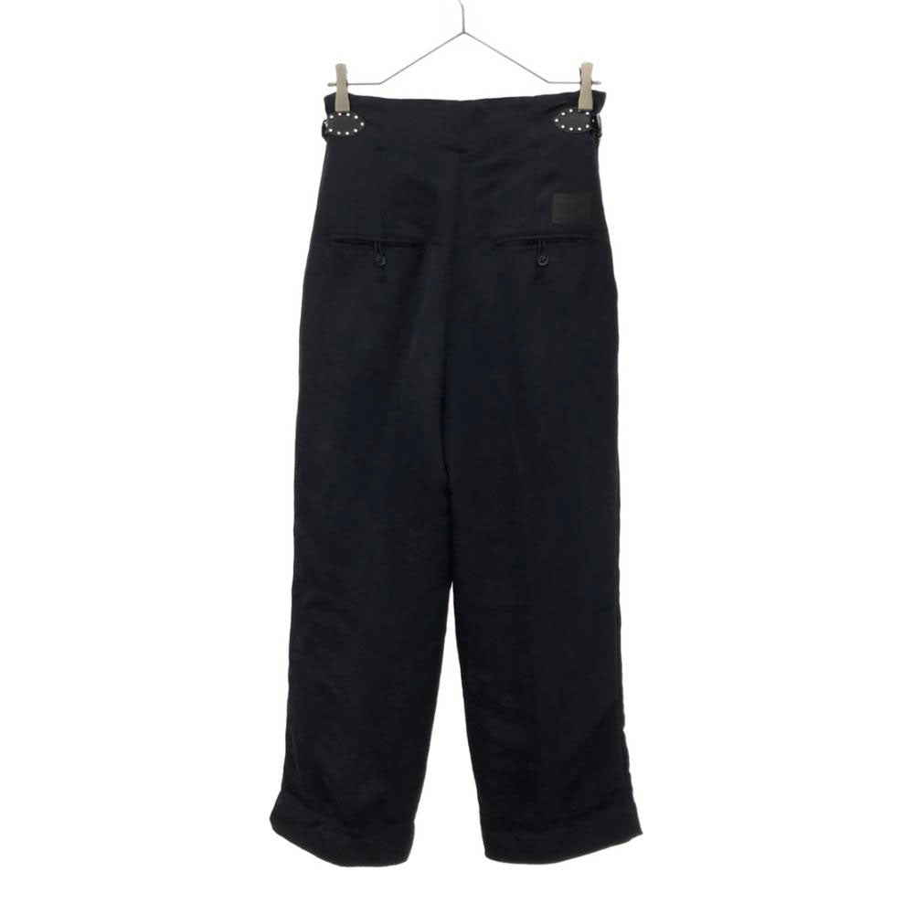 ポンティ 花柄刺繍 ワンタック ストレートパンツ 2 ネイビー スタッズベルト レディース