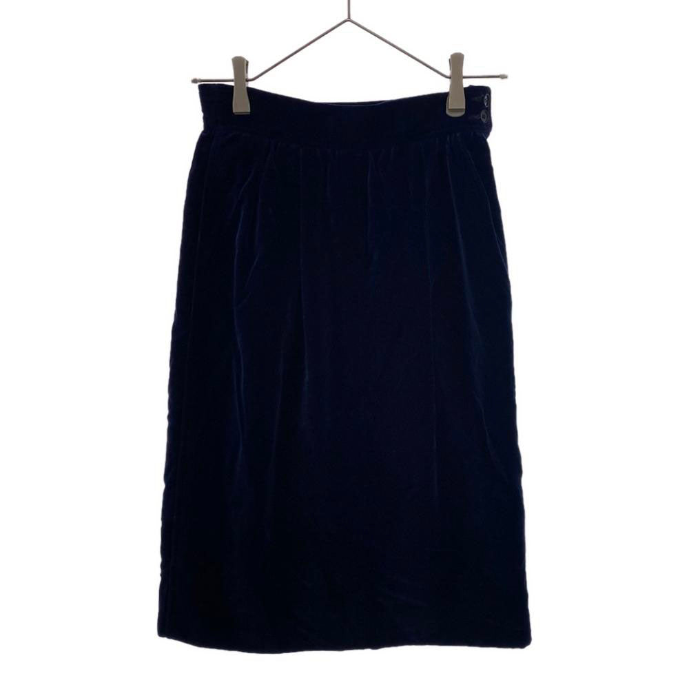SAINT LAURENT サンローラン 60s 70s ミディ丈 ベロア ペンシルスカート 36 ネイビー サイドジップ オールド ヴィンテージ レディース