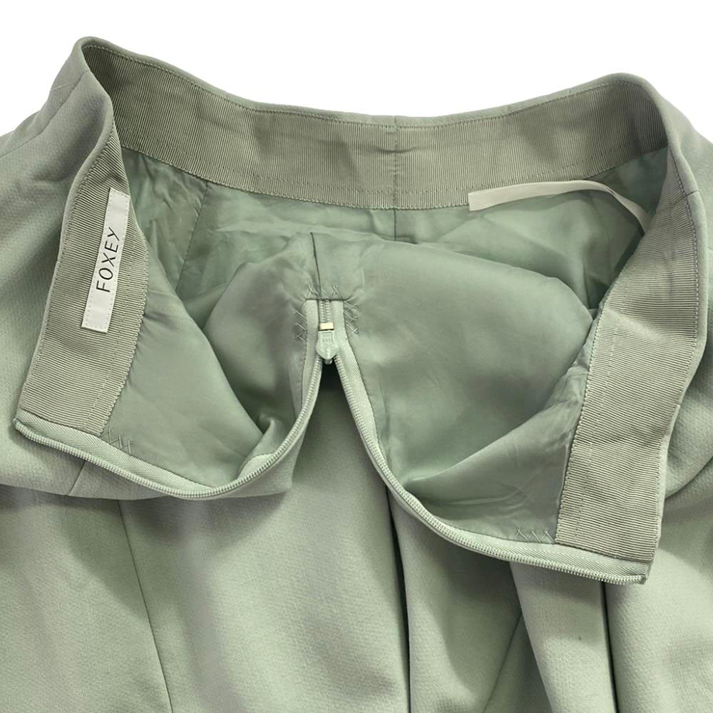 FOXEY フォクシー 日本製 ウールブレンド 膝丈スカート 38 ライトグリーン バックジップ レディース