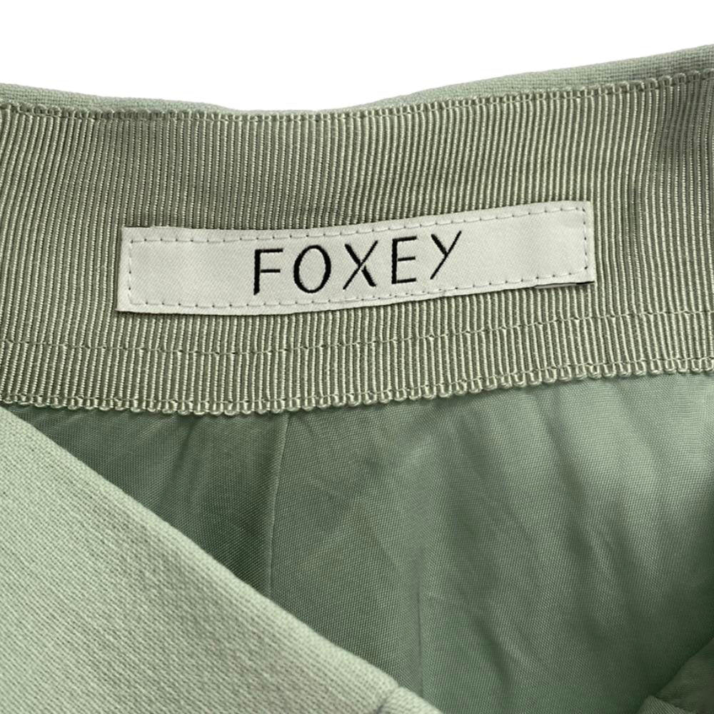 FOXEY フォクシー 日本製 ウールブレンド 膝丈スカート 38 ライトグリーン バックジップ レディース