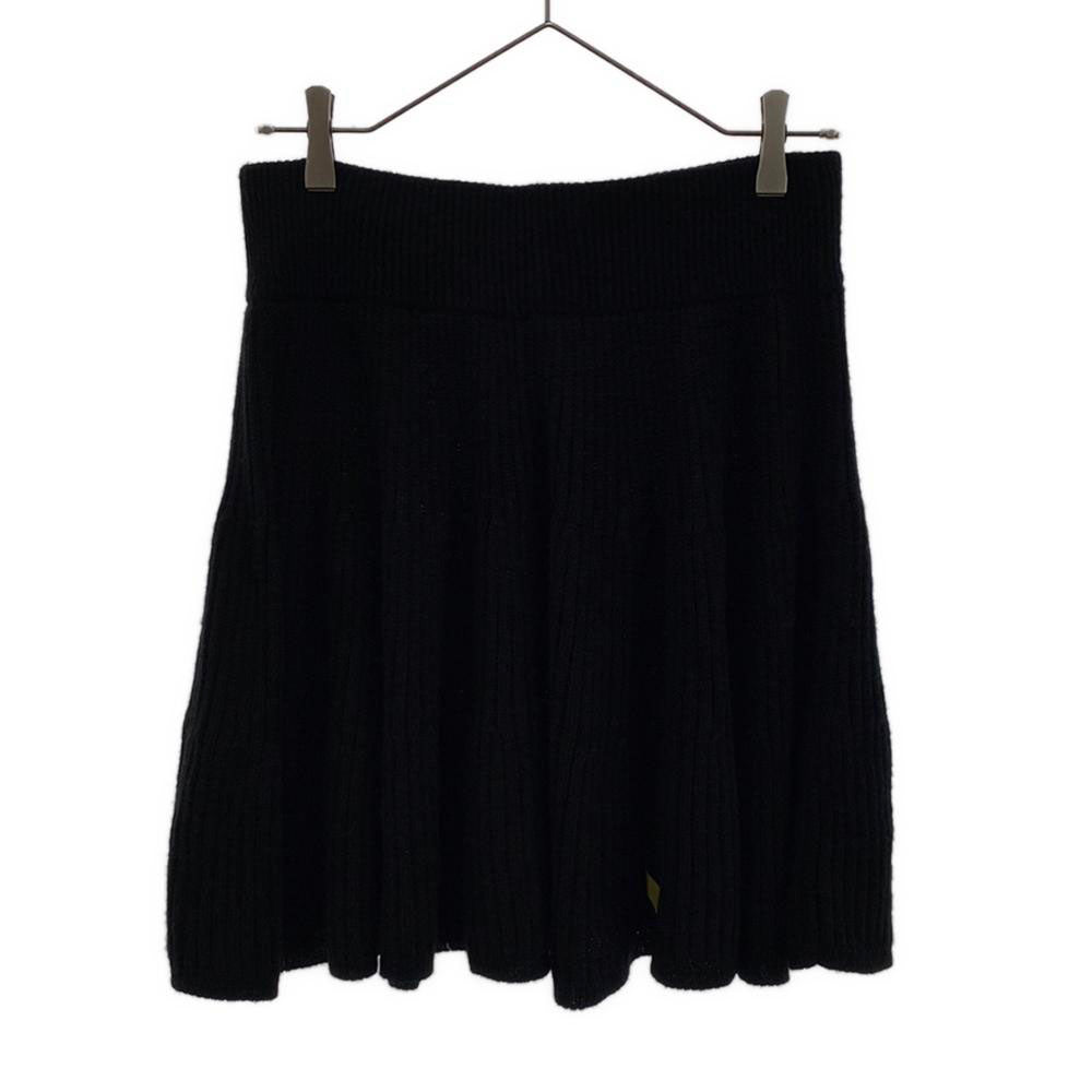 LANVIN en Bleu ランバンオンブルー ウールブレンド ニット 膝丈スカート 38 ブラック ウエストリボン レディース