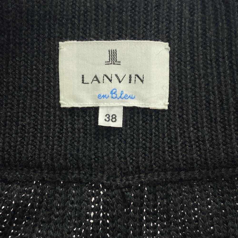 LANVIN en Bleu ランバンオンブルー ウールブレンド ニット 膝丈スカート 38 ブラック ウエストリボン レディース