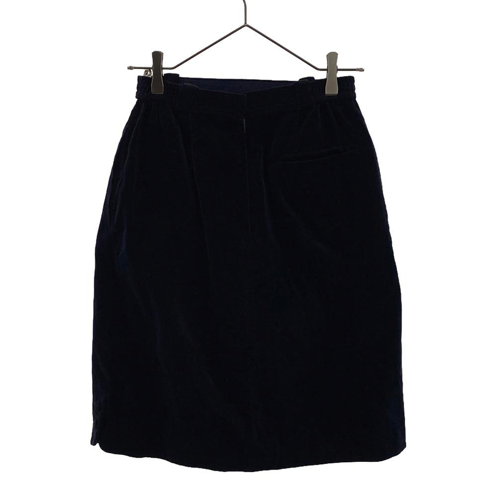 クリスチャンディオールスポーツ 80s ベロア 膝丈スカート L ネイビー Christian Dior SPORTS バックジップ オールド ヴィンテージ レディース