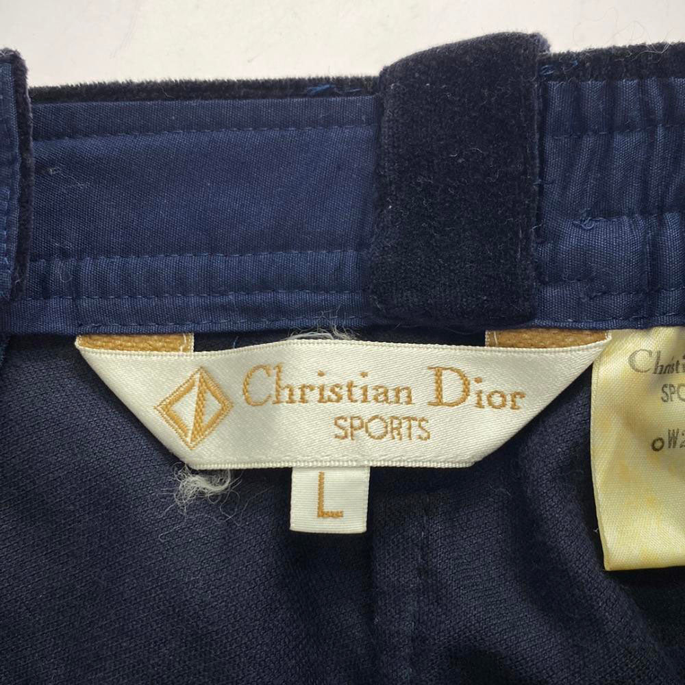 クリスチャンディオールスポーツ 80s ベロア 膝丈スカート L ネイビー Christian Dior SPORTS バックジップ オールド ヴィンテージ レディース