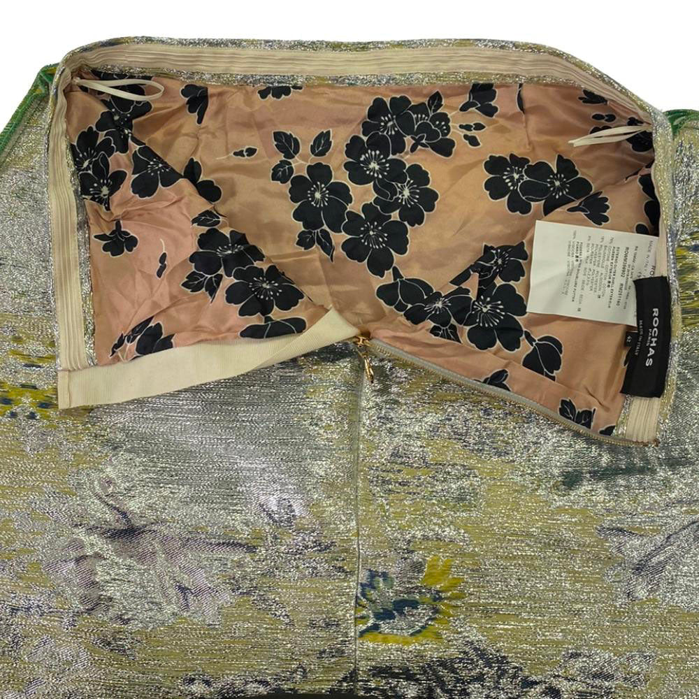 Rochas ロシャス イタリア製 総柄 ロング丈 コクーンスカート 42 シルバー系 バックジップ レディース