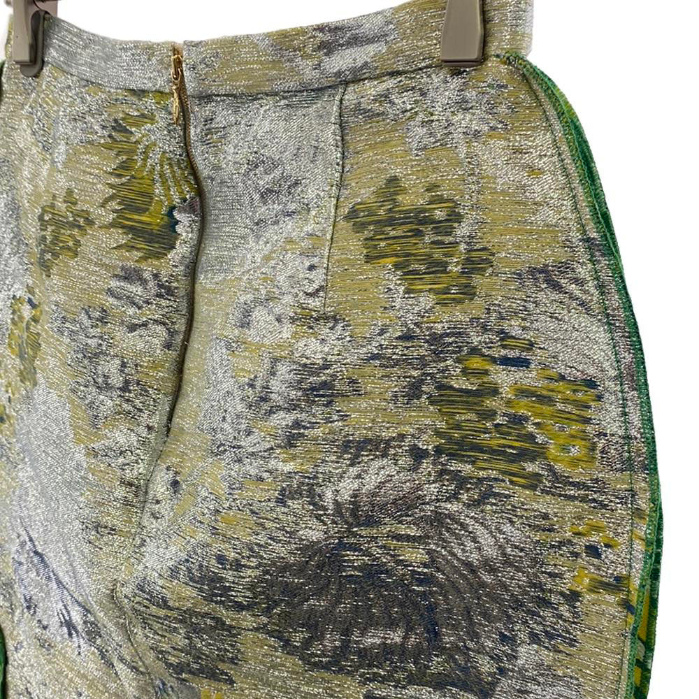 Rochas ロシャス イタリア製 総柄 ロング丈 コクーンスカート 42 シルバー系 バックジップ レディース