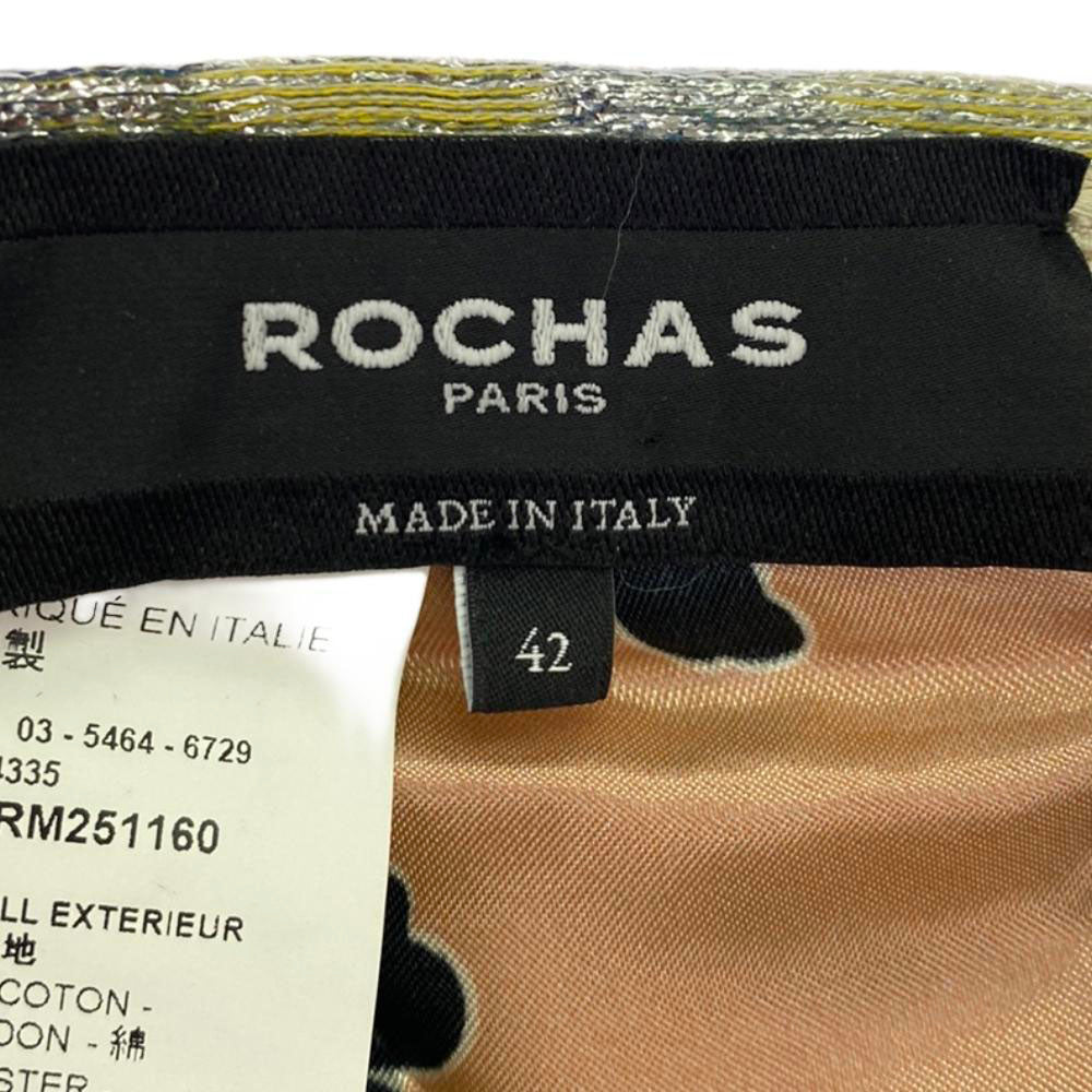 Rochas ロシャス イタリア製 総柄 ロング丈 コクーンスカート 42 シルバー系 バックジップ レディース