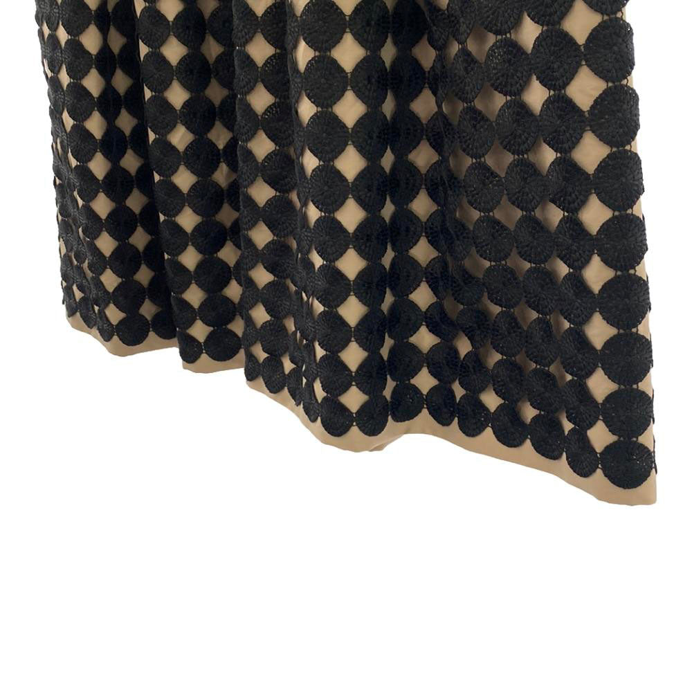 PAULE KA ポールカ ドット刺繍 ミディ丈 フレアスカート 36 ベージュ×ブラック サイドジップ レディース