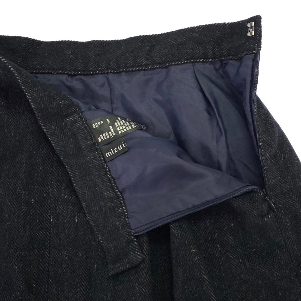 未使用 ミズイロインド 日本製 ウールブレンド ヘリンボーン柄 ロングスカート ネイビー系 mizuiro ind レディース