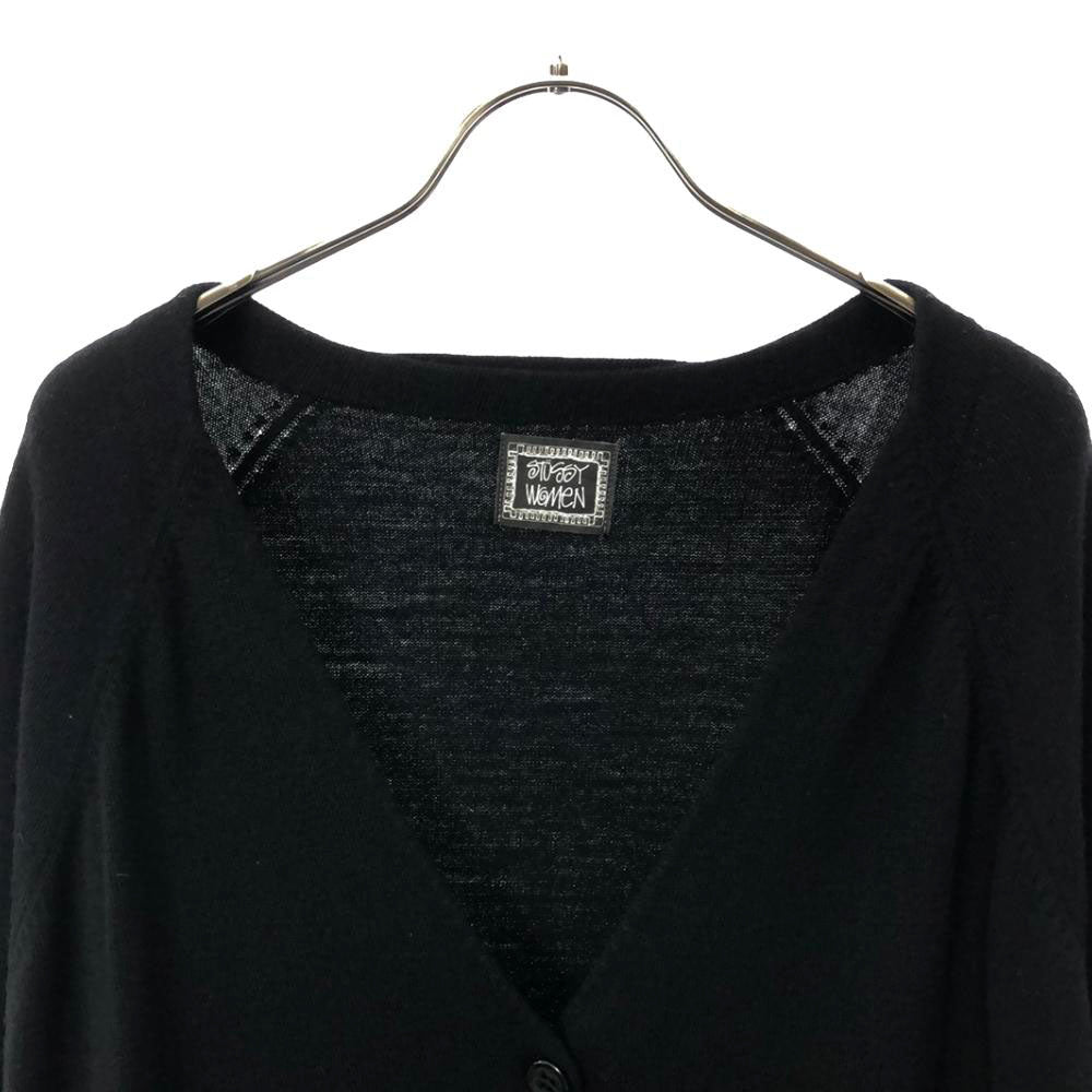 STUSSY ステューシー ウール 長袖 Ｖネック ニットカーディガン S ブラック レディース
