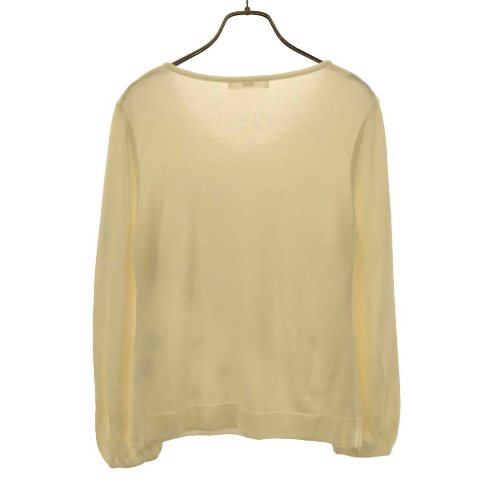 Rene ルネ 日本製 長袖 バルーン袖 Vネック セーター 36 ホワイト系 ニット ビジュー レディース