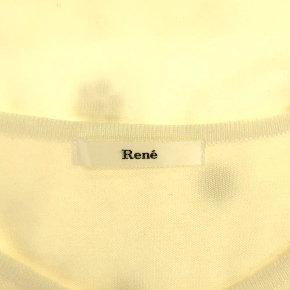 Rene ルネ 日本製 長袖 バルーン袖 Vネック セーター 36 ホワイト系 ニット ビジュー レディース