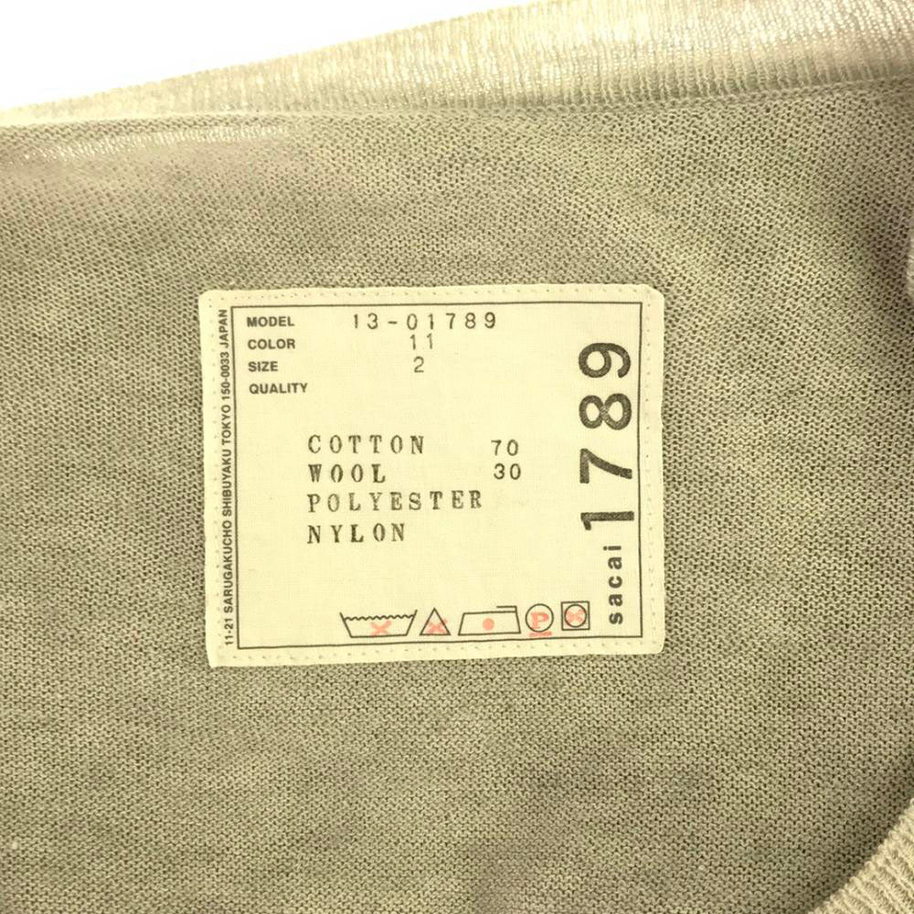 Sacai サカイ 日本製 13-01789 長袖 フェイクレイヤード Vネック セーター 2 ライトグレー ニット レディース