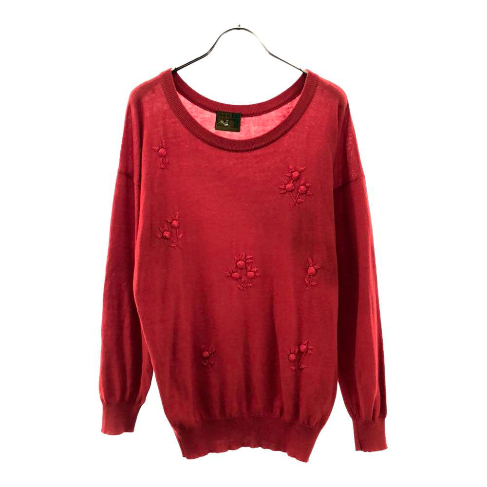 KENZO JUNGLE ケンゾージャングル 90s イタリア製 オールド 花刺繍 長袖 セーター M レッド ニット レディース