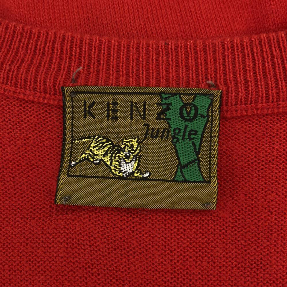 KENZO JUNGLE ケンゾージャングル 90s イタリア製 オールド 花刺繍 長袖 セーター M レッド ニット レディース