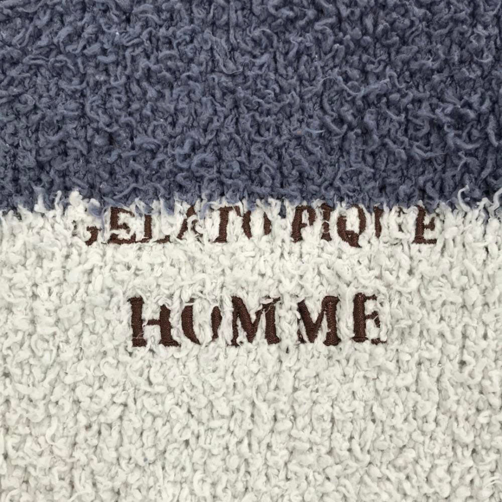 ジェラートピケ オム ボーダー柄 長袖 ジップパーカー ルームウェア M グレー系 GELATO PIQUE HOMME ジェラピケ ふわもこ ボア メンズ