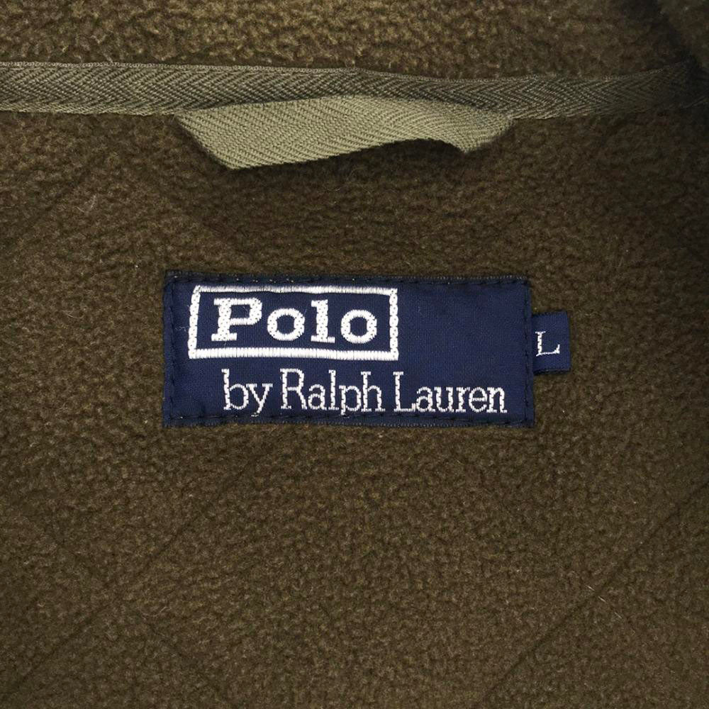 Polo by Ralph Lauren ポロバイラルフローレン フルジップ スタンドカラー キルティングジャケット L カーキ 裏フリース 中綿 メンズ