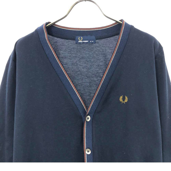フレッドペリー 長袖 Vネック カーディガン M ネイビー FRED PERRY メンズ