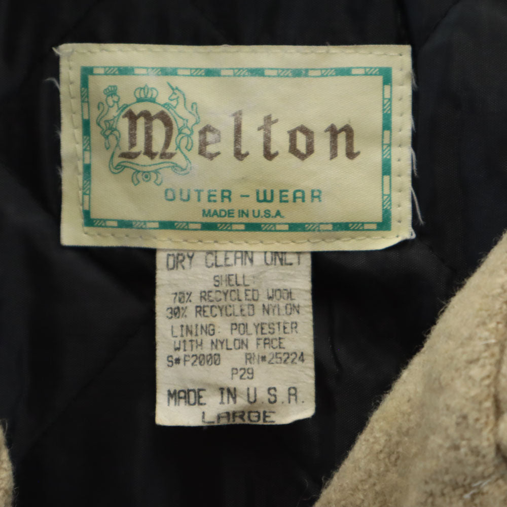 melton メルトン 70s USA製 ヴィンテージ ウール ピーコート L ベージュ 裏キルティング レディース